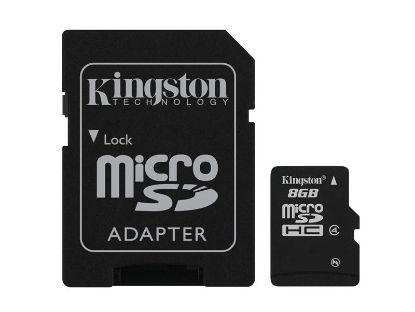  Зображення Модуль флеш-пам'яті Kingston 8GB microSDHC Class 4 Flash Card + SD Adapter EAN: 740617128147 